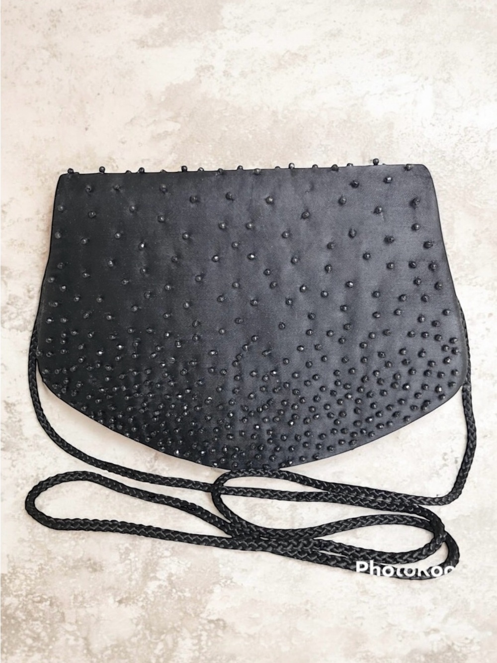 La Regale Vintage Clutch Black Beaded Satin Purse